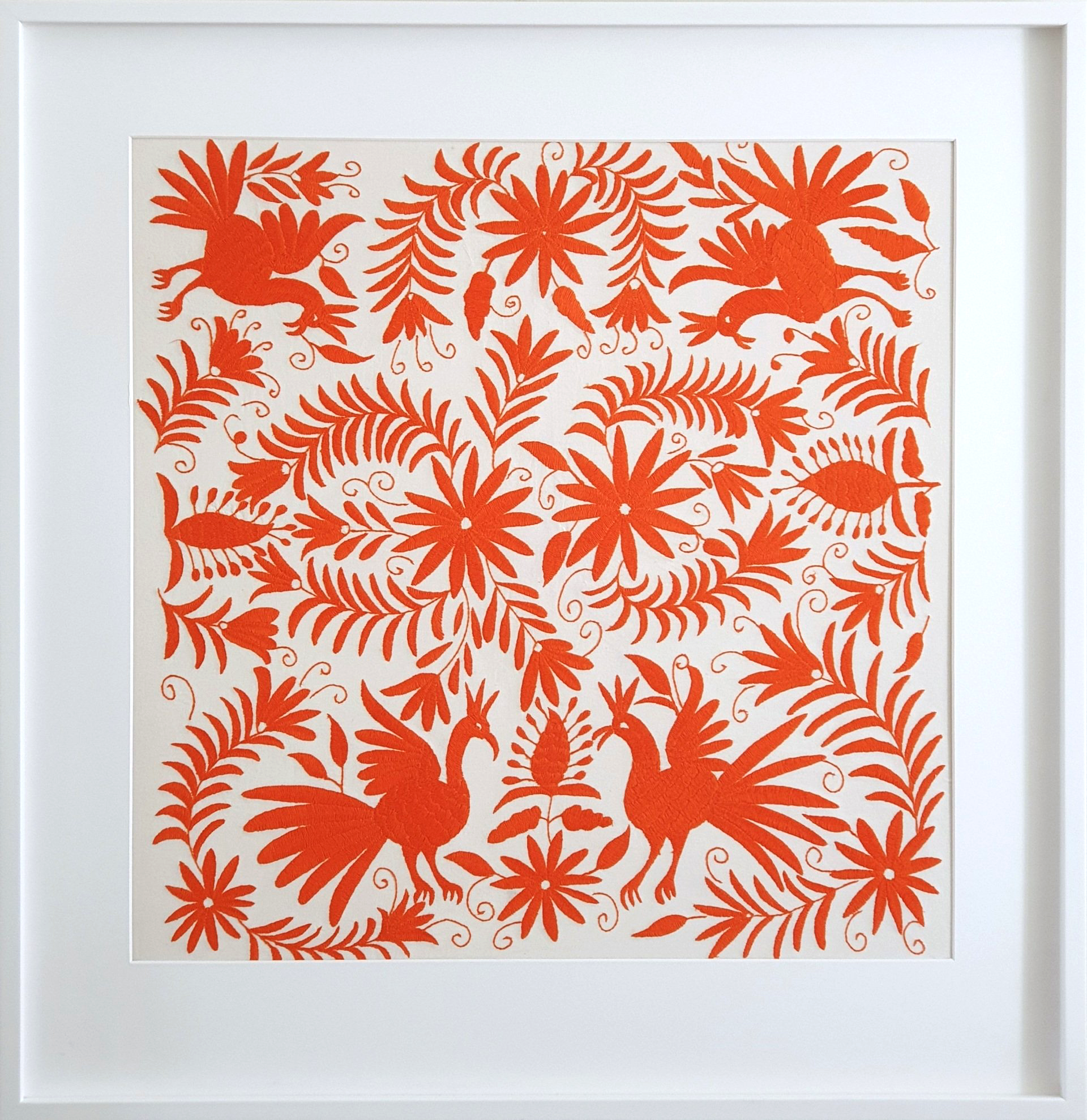 Otomi Art, Otomi Artwork, Otomi Embroidery, Otomi,Otomi Orange, This Otomi was designed by an artist and fully hand embroidered by an embroider, descendant of the Otomi, in the region of Tenango de Doria, Mexico, with their traditional and famous