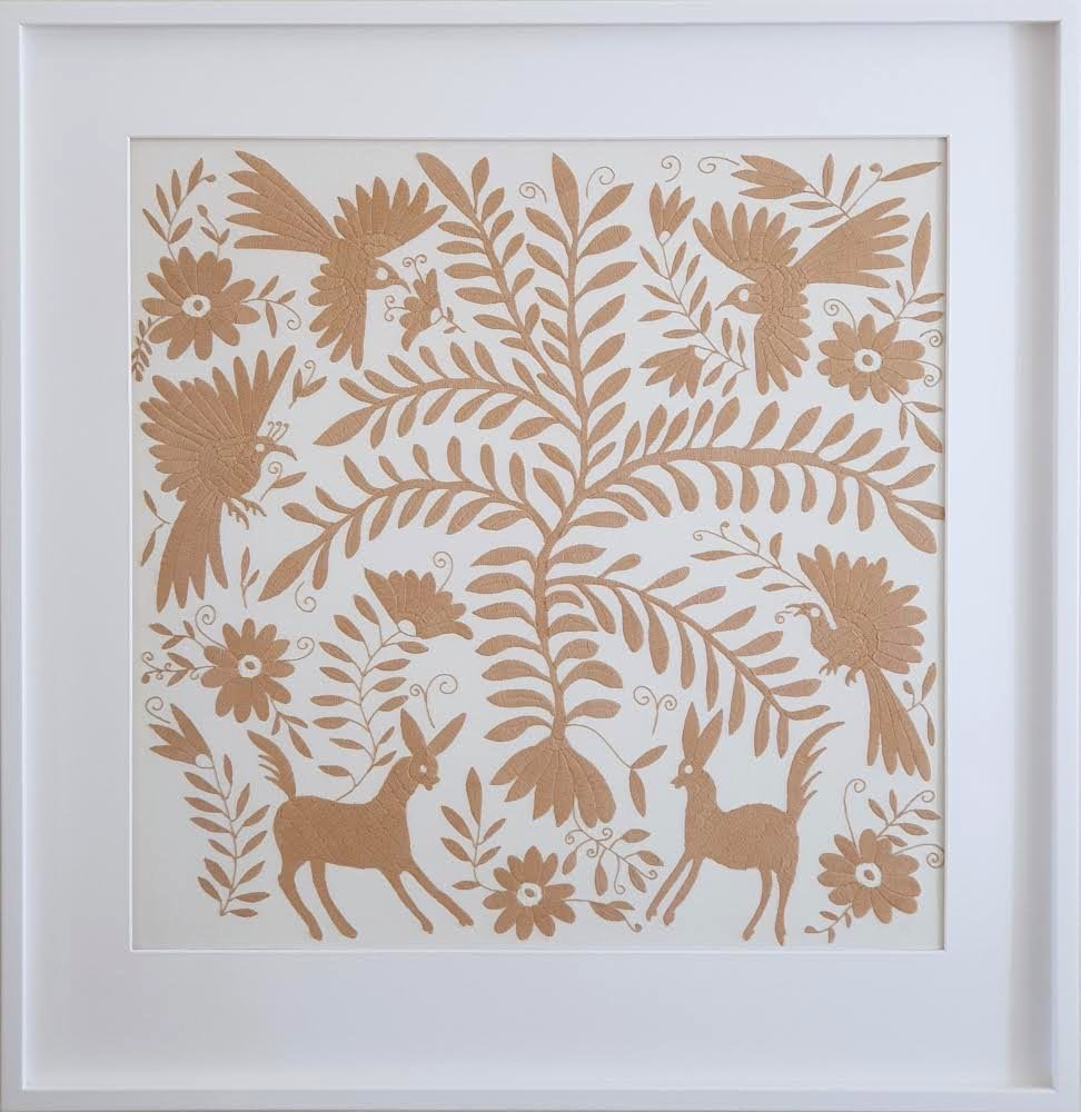 Otomi Art, Otomi Artwork, Otomi Embroidery, Otomi, Otomi Beige, This Otomi was designed by an artist and fully hand embroidered by an embroider, descendant of the Otomi, in the region of Tenango de Doria, Mexico, with their traditional and famous