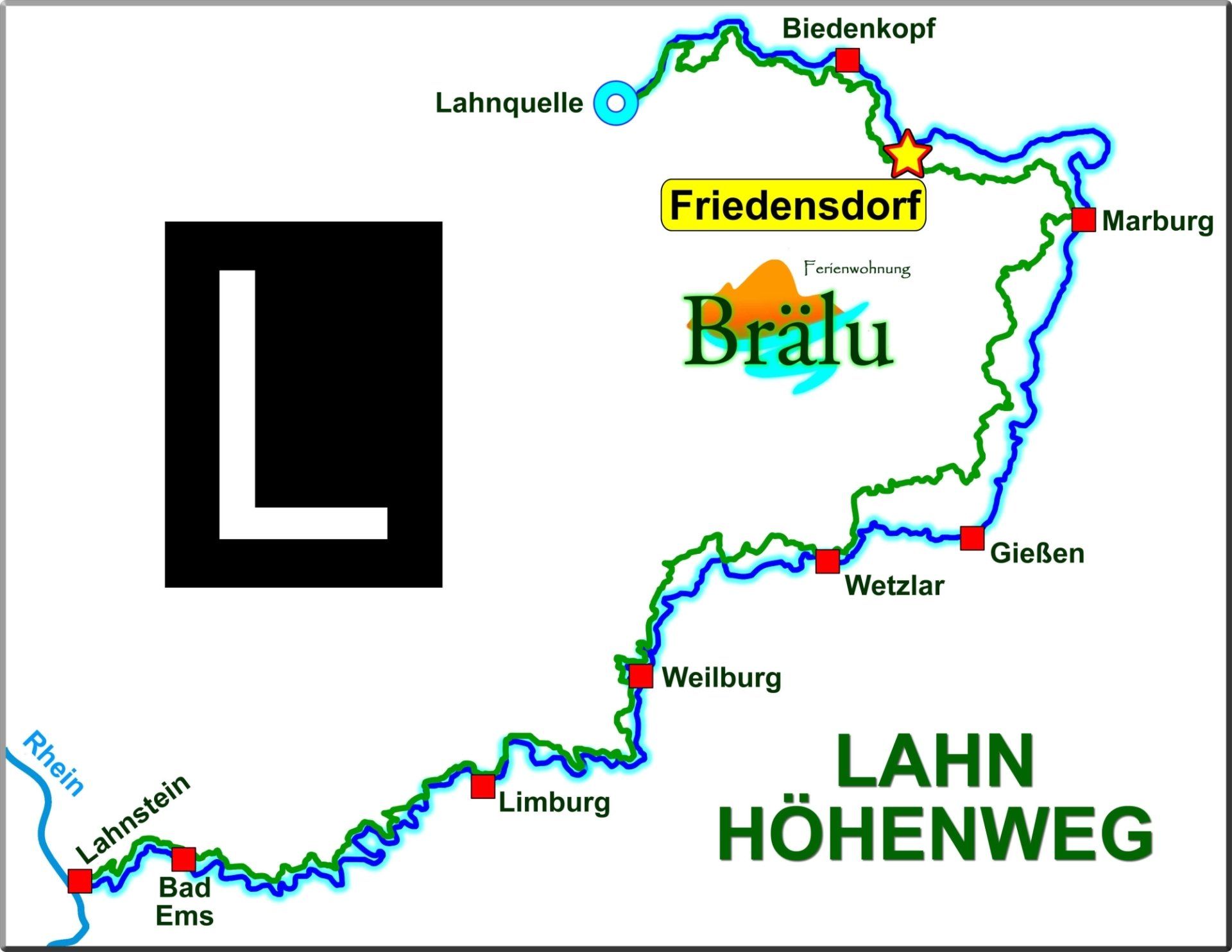 Lahnradweg, Lahnhöhenweg, Lahnwanderweg, Ferienwohnung Brälu Dautphetal Friedensdorf - Ferienwohnung Henkel Friedensdorf -Wandern Joggen Laufen Urlaub Erholung Ferien