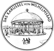 Logo der Fördervereins für das Karussell im Staatspark Hanau-Wilhelmsbad e.V., rund mit schwarzer Zeichnung des Karussells