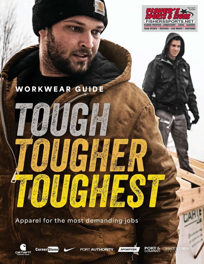 fishers sports workwear apparel catalog. Brands like Nike, port authority, sporttek, carthart