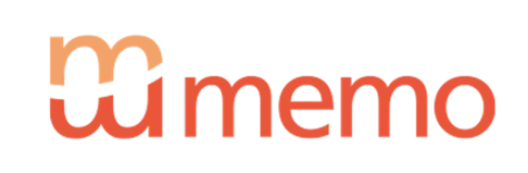 Logo memo in orangener Schrift auf weißem Hintergrund
Logo memo in orange lettering on a white background