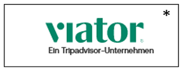 Viator Logo in grüner Schrift  mit ein Tripadvisor-Unternehmen in Schwarzer Schrift auf weißem Hintergrund