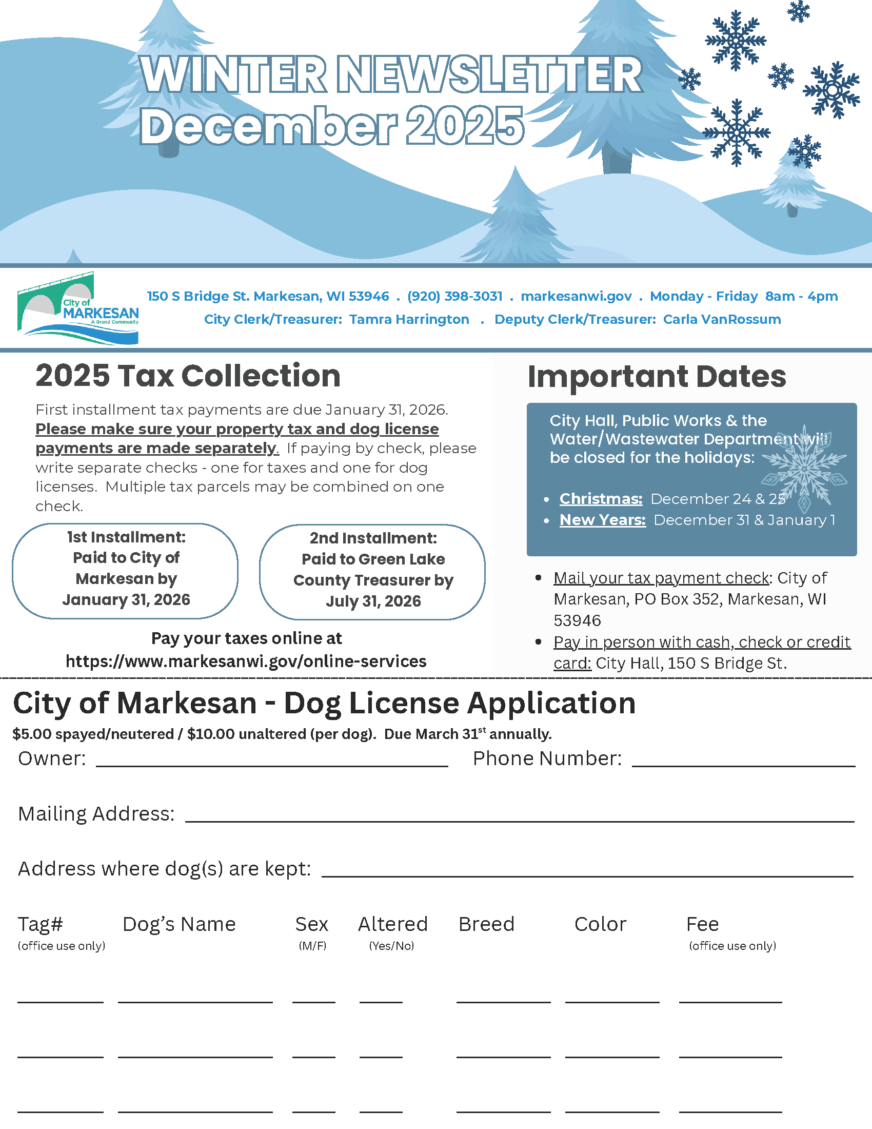 City of Markesan Winter Newsletter December 2025