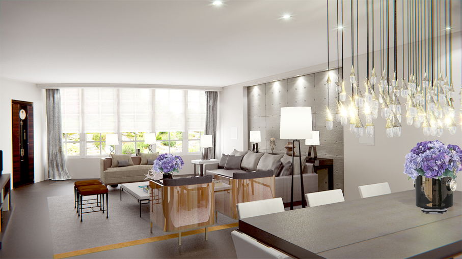 Salon design - Niche en béton brut - Fauteuils Shelter Christian Liaigre - Canapé Chamois Christian Liaigre - Cabapé Océan Christian Liaigre