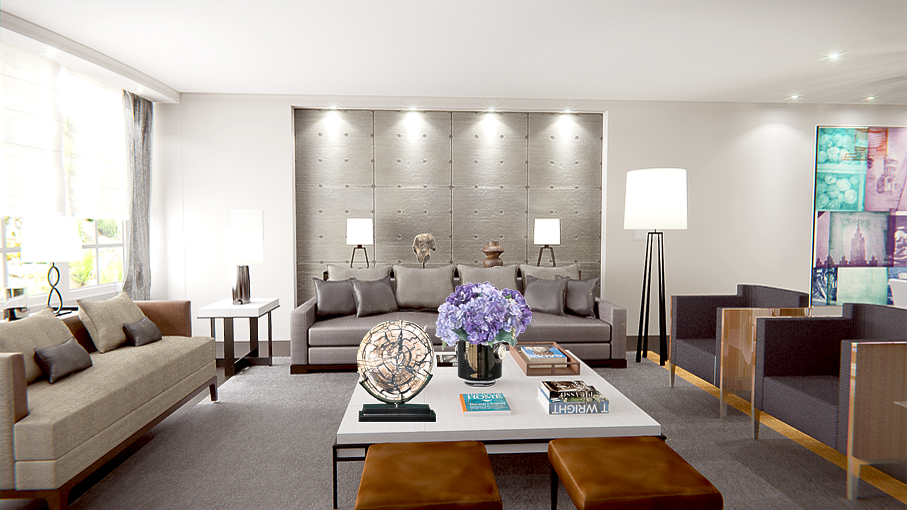 Salon design - mur en béton brut - Canapé Océan Christian Liaigre - Canapé Chamois Christian Liaigre - Table basse Kalaé Christian Liaigre - Fauteuils Shelter Christian Liaigre - Tabourets Sud Christian Liaigre - Lampadaire bronze Christian Liaigre - Lampes bronze Christian Liaigre - Tapis soie Christian Liaigre -