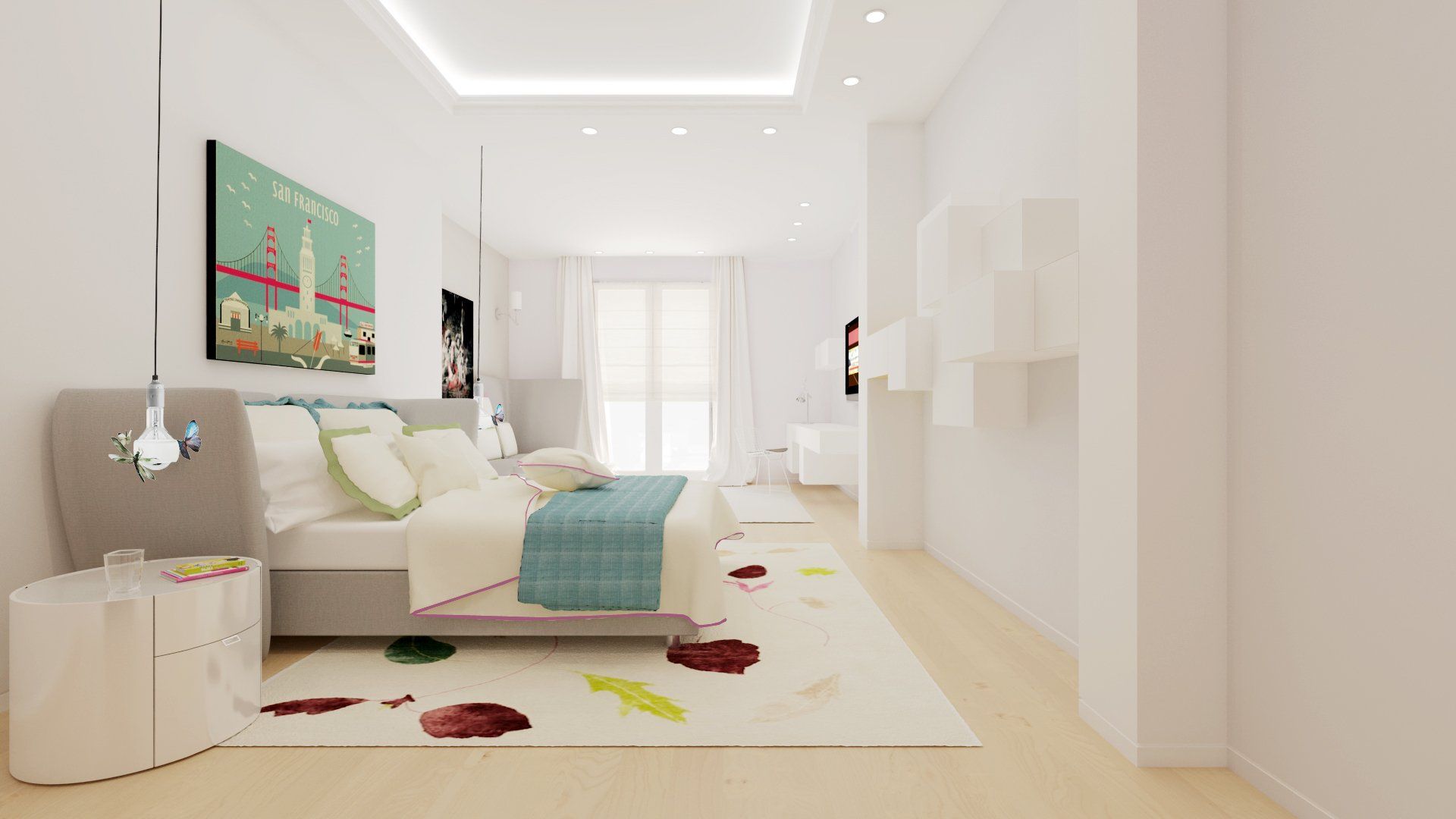 Chambre enfant design - modules Pastoe - luminaires Ingo Maurer - Tapis Deirdre Dyson