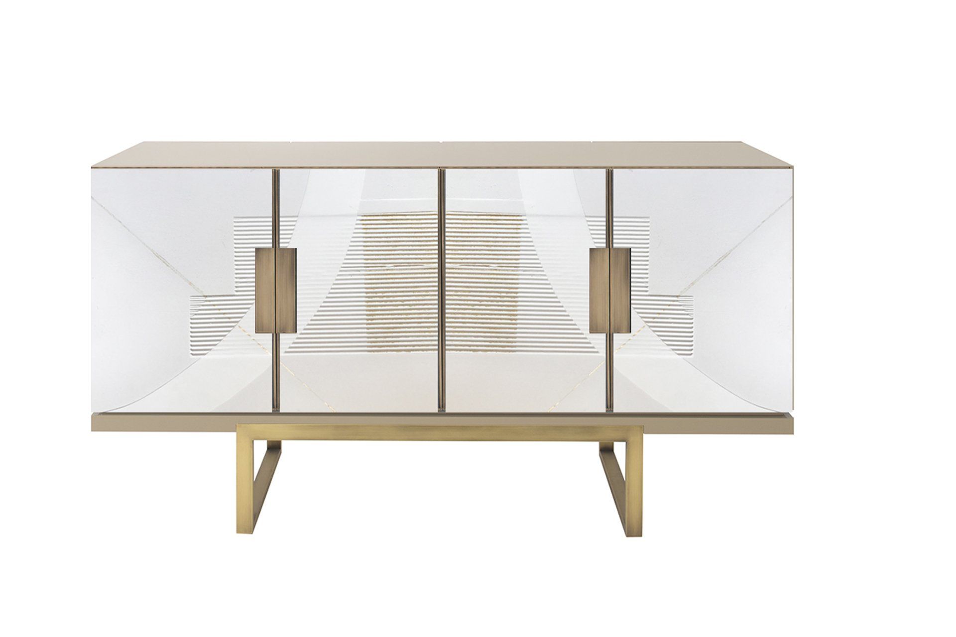 Buffet design-Piètement et poignées laiton patiné- portes patine personnalisée-dimensions 160x40xH85cm