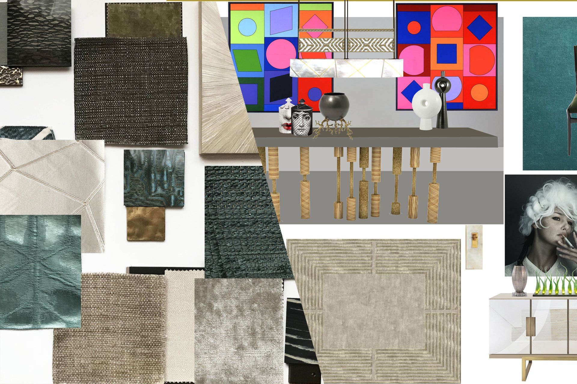 Table avec piètement bronze - plateau en béton ciré