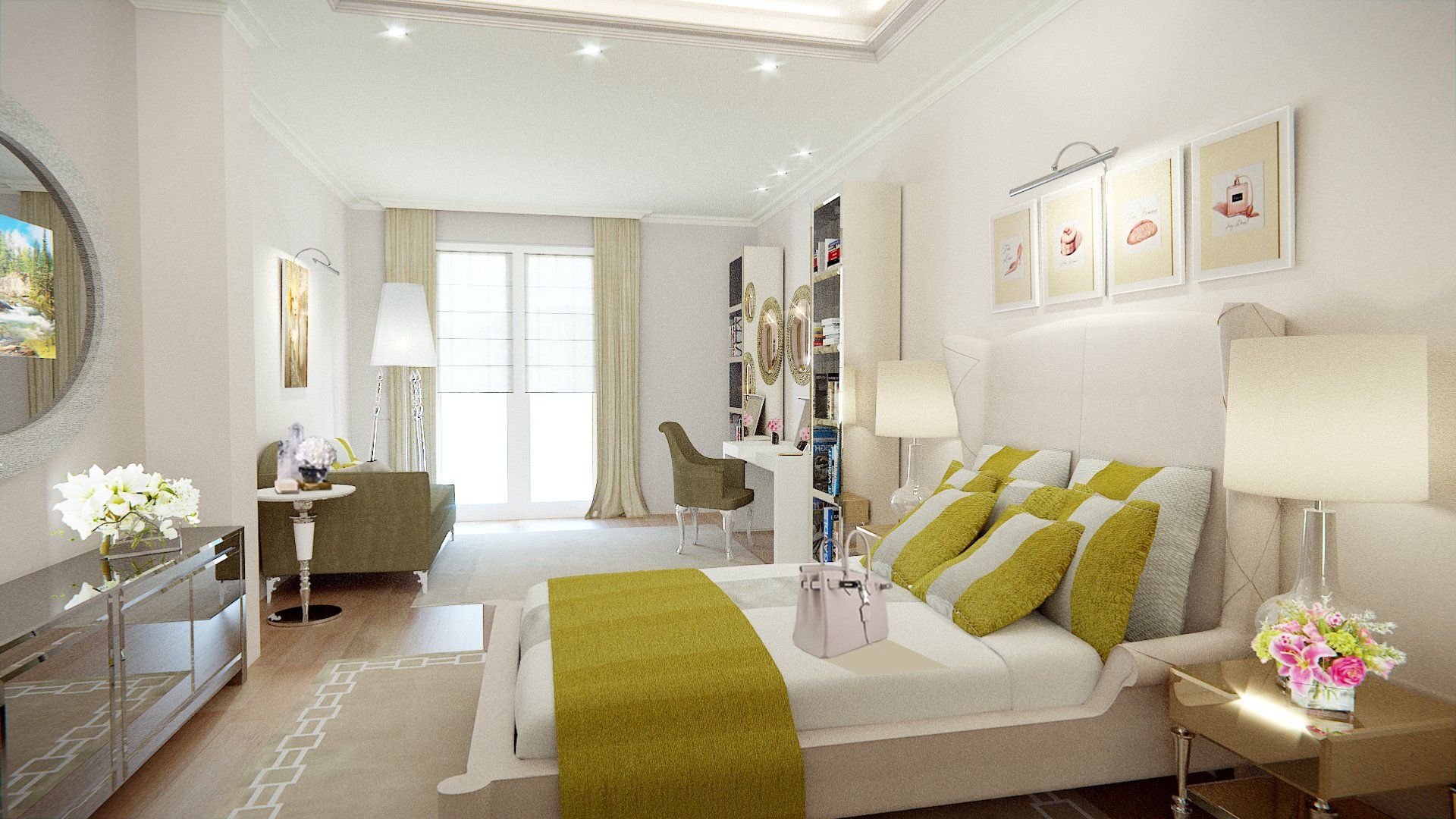 Chambre à coucher luxe - lit visionnaire - air conditionné invisible dans plafond décaissé - leds installés dans retombée des joues
