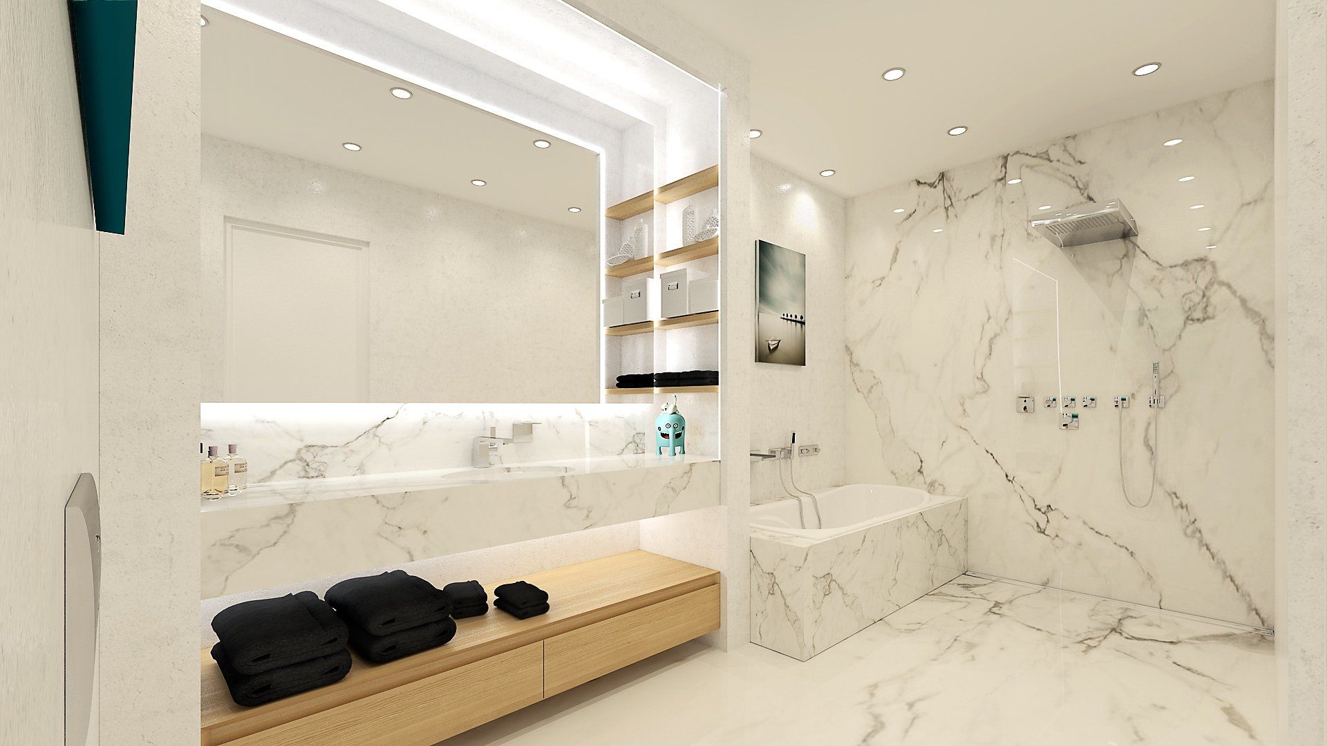 Salle de bain en marbre design marbre et béton ciré - marbre Calacatta borghini