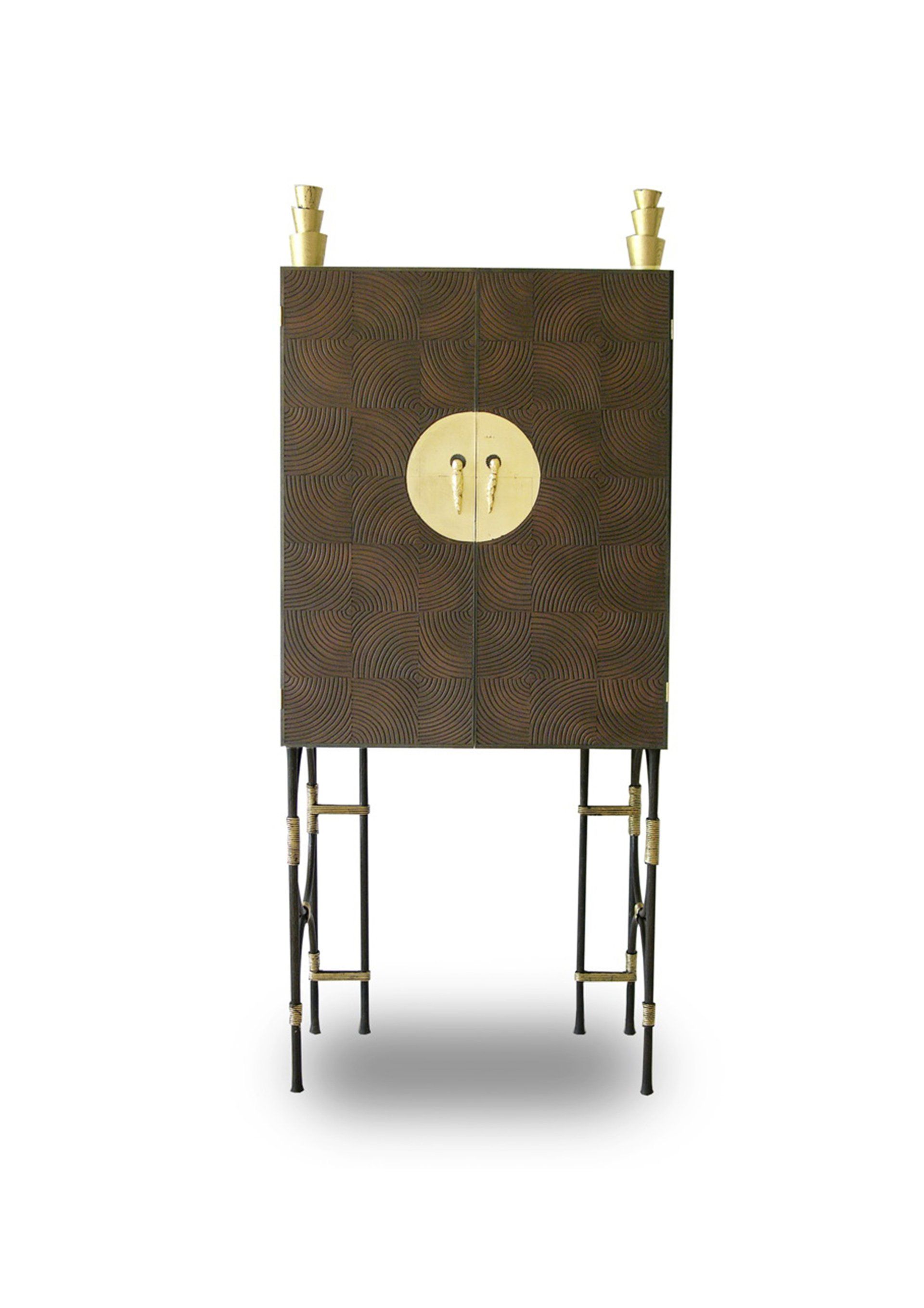 Secrétaire-Essos-sur-pieds en fer-forgé-façade- marqueterie-de-linoléum-gravé