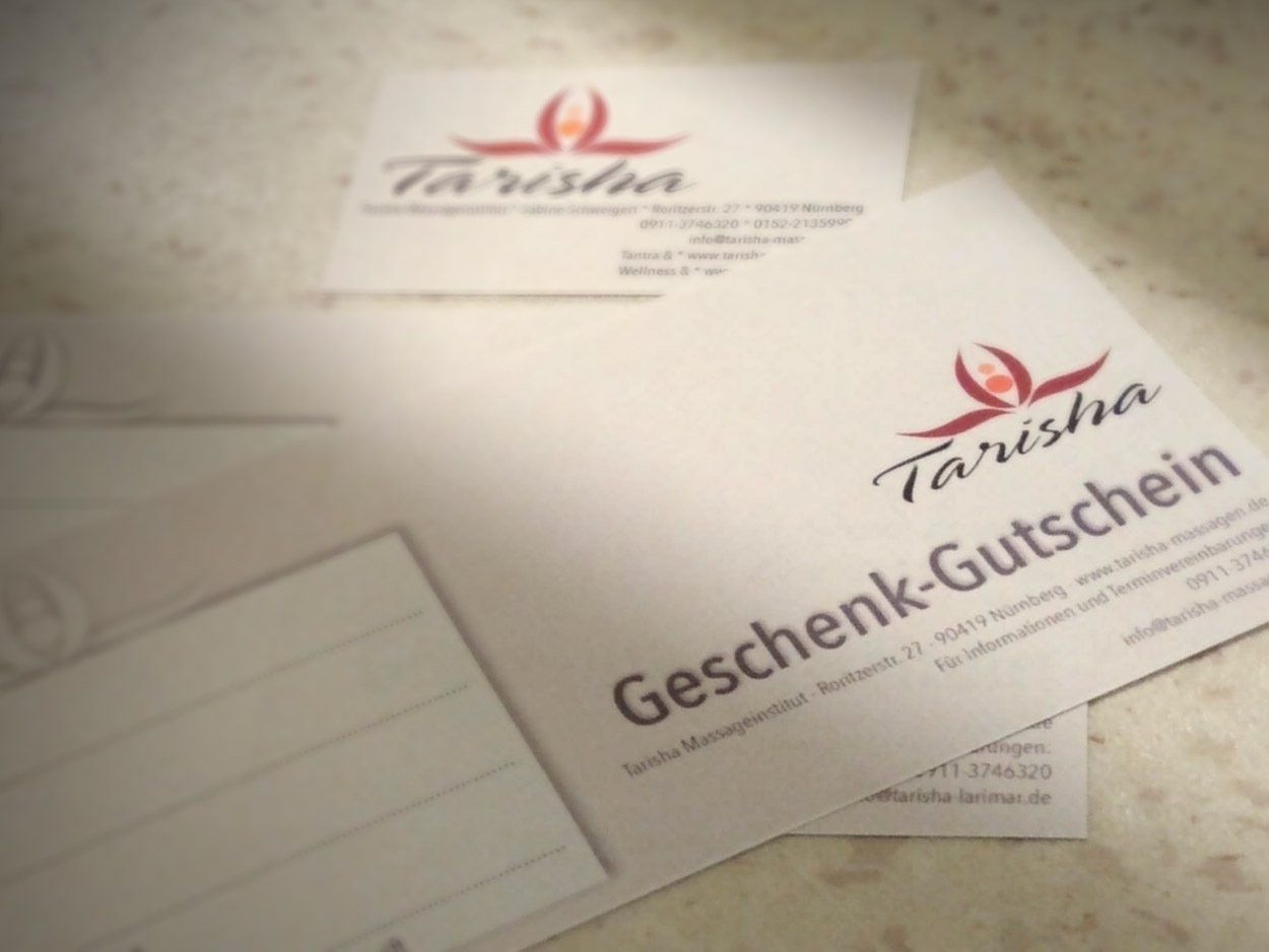 Gift voucher from Tarisha Massage institute Nuremberg.