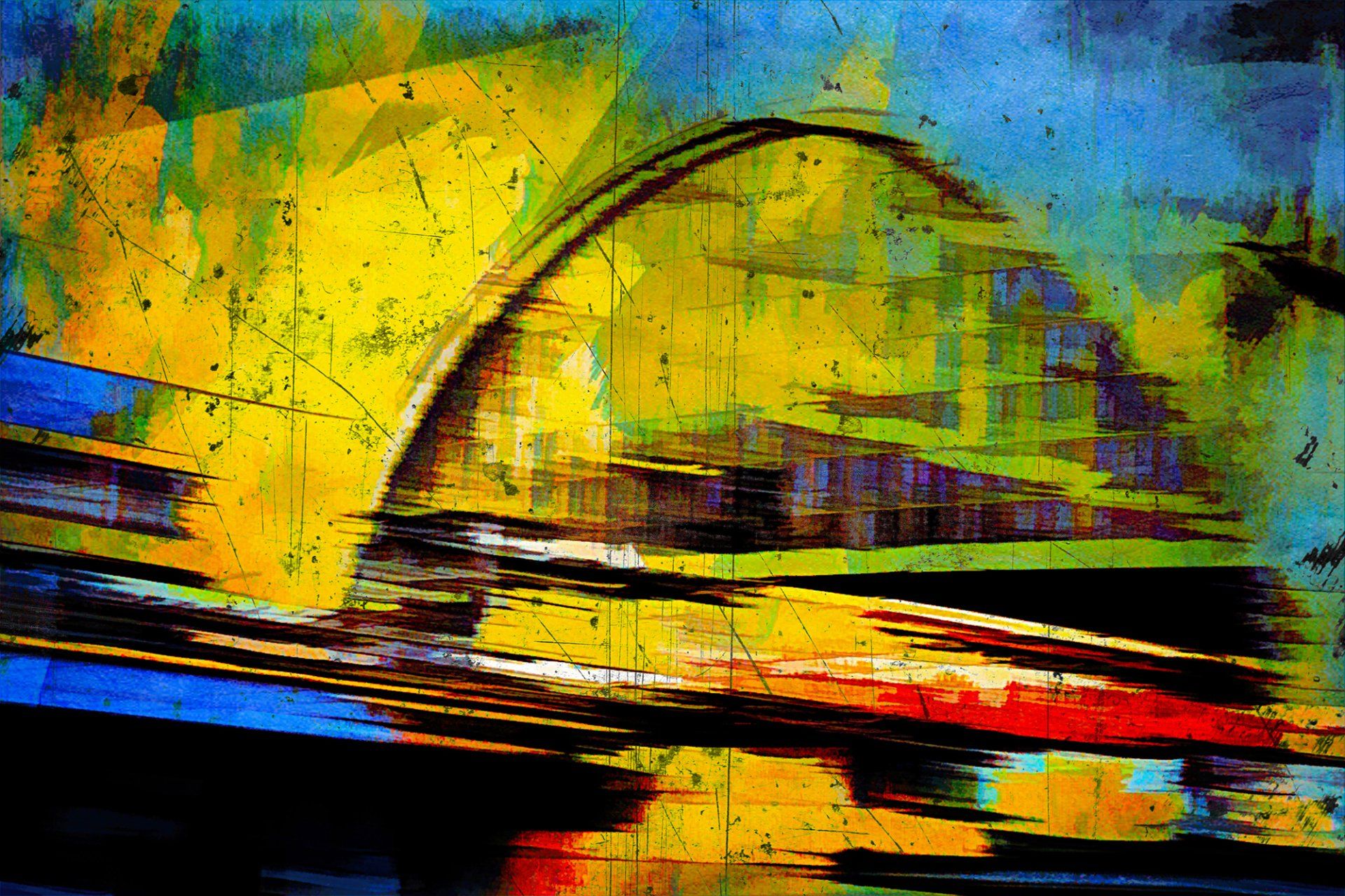Eine S - Bahn fährt aus dem Bahnhof Alexanderplatz Berlin. Abstrakte digitale Kunst aus Berlin