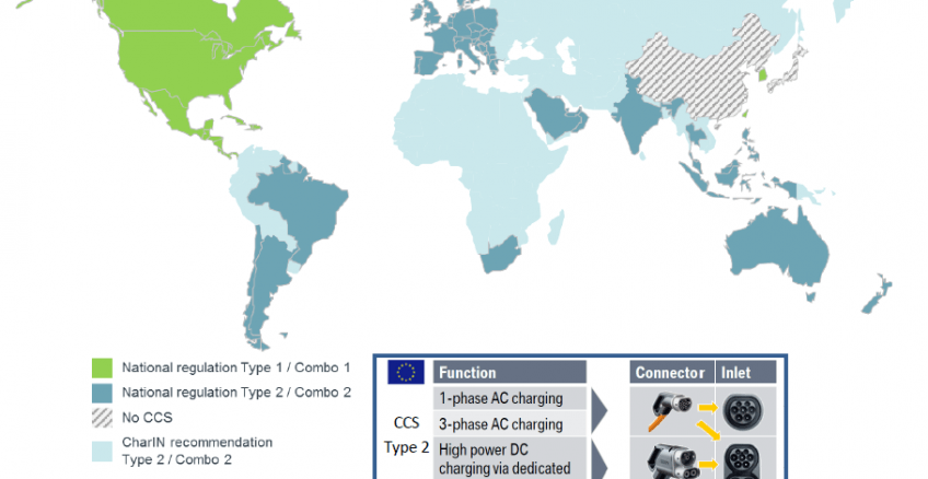 world map showing different charging standards