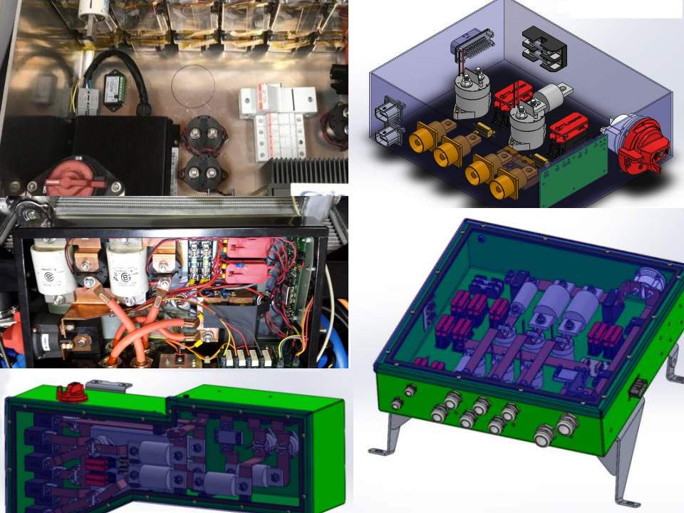 electric vehicle or powertrain power distribution center collage