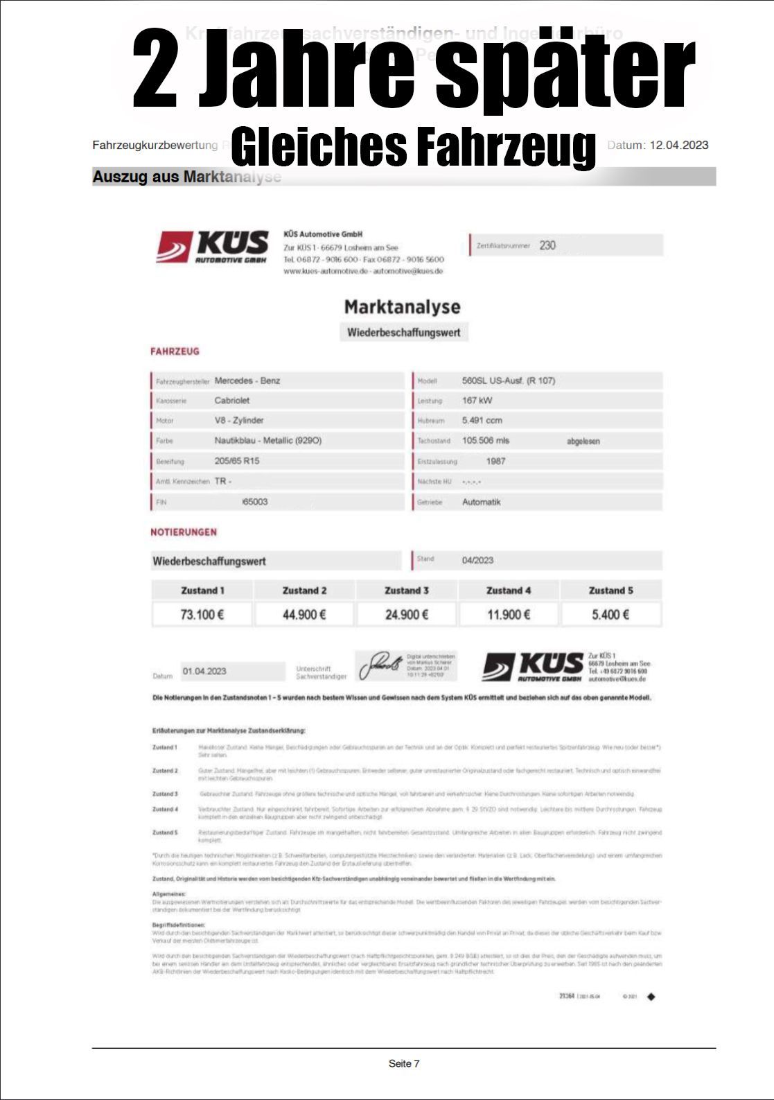 Mercedes Benz R107 - 560 SL - Wertgutachten