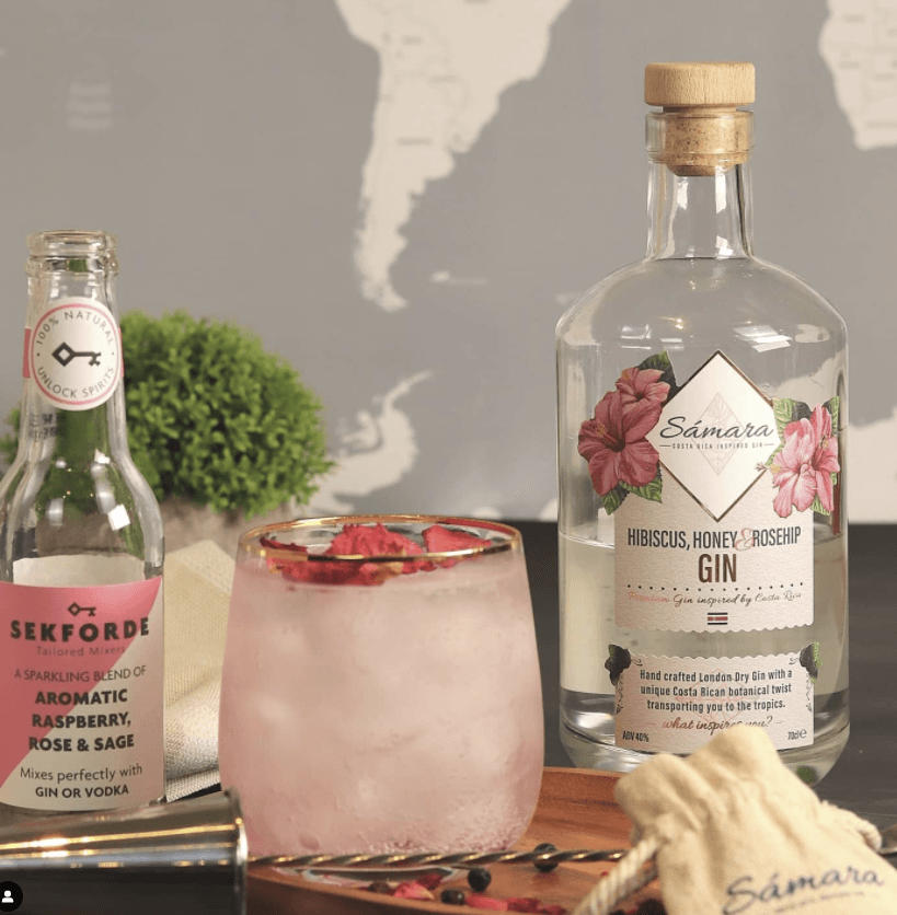 Costa Rica, Costa Rican inspired gin, Samara Hibiscus, Honey & rosehip Gin