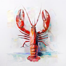 Illustrierter Hummer vor einem hellen Hintergrund, mittig angeordnet.