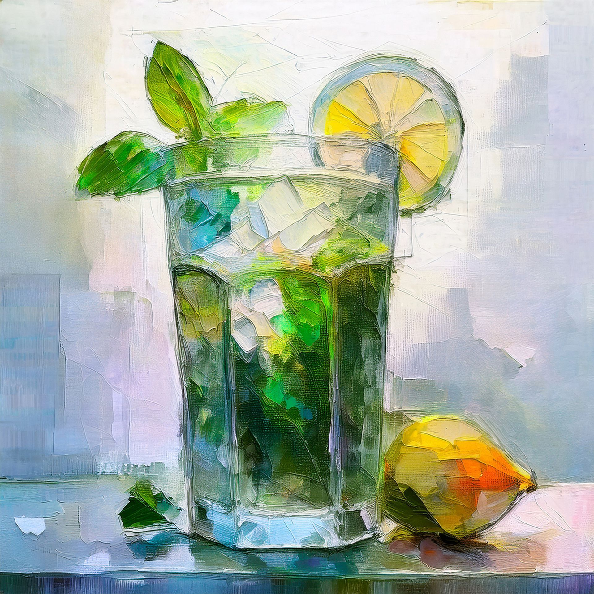 Illustriertes Mojitoglas mit Minze und Zitrone auf der Willkommen Seite, mit Link zu Kust.