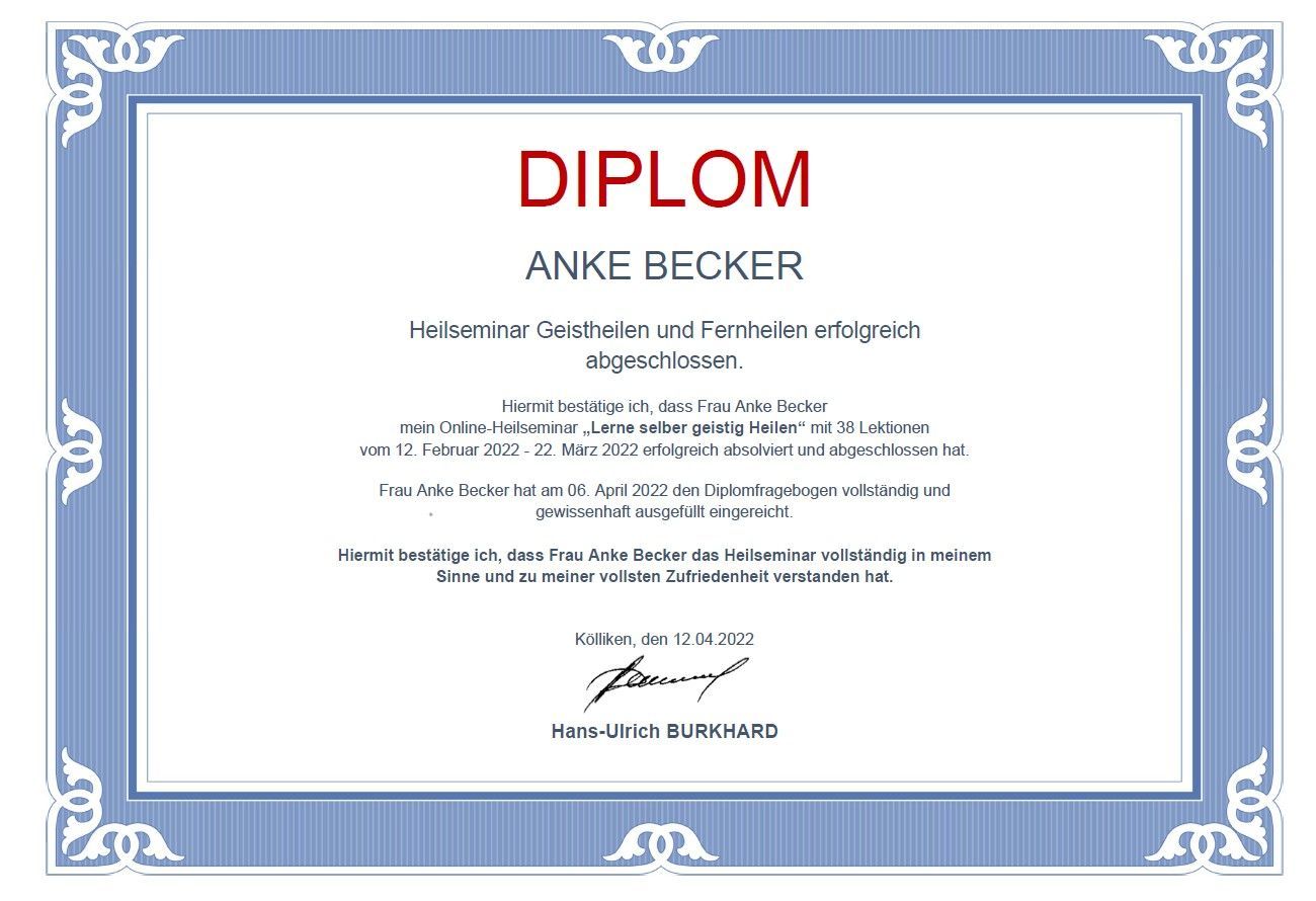 Diplom Geistheilen und Fernheilen