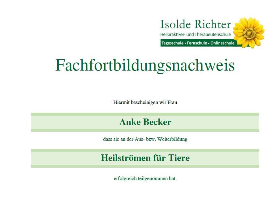 Fortbildung Heilströmen für Tiere