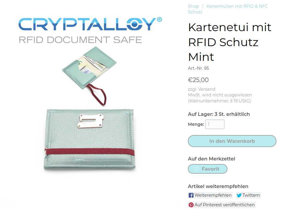 kartenetui mit rfid schutz mint