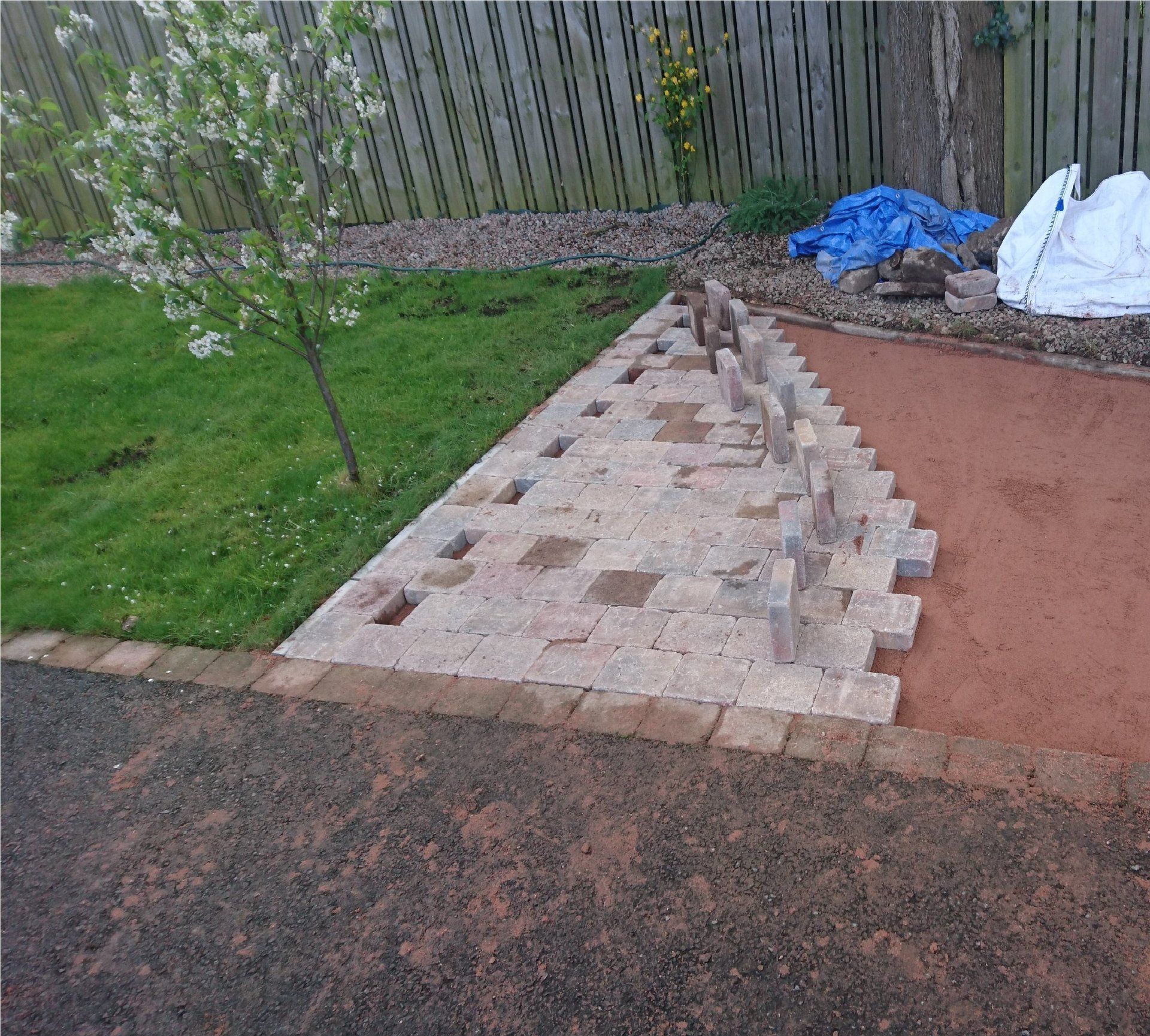 Laying the pavers Laying the Paving