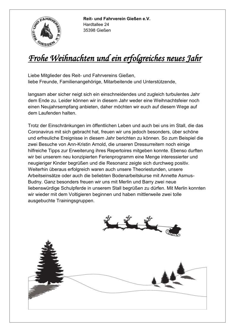 Hier klicken um Brief als PDF herunterzuladen Weihnachtsbrief Reit- und Fahrverein Gießen e.V. Seite 1