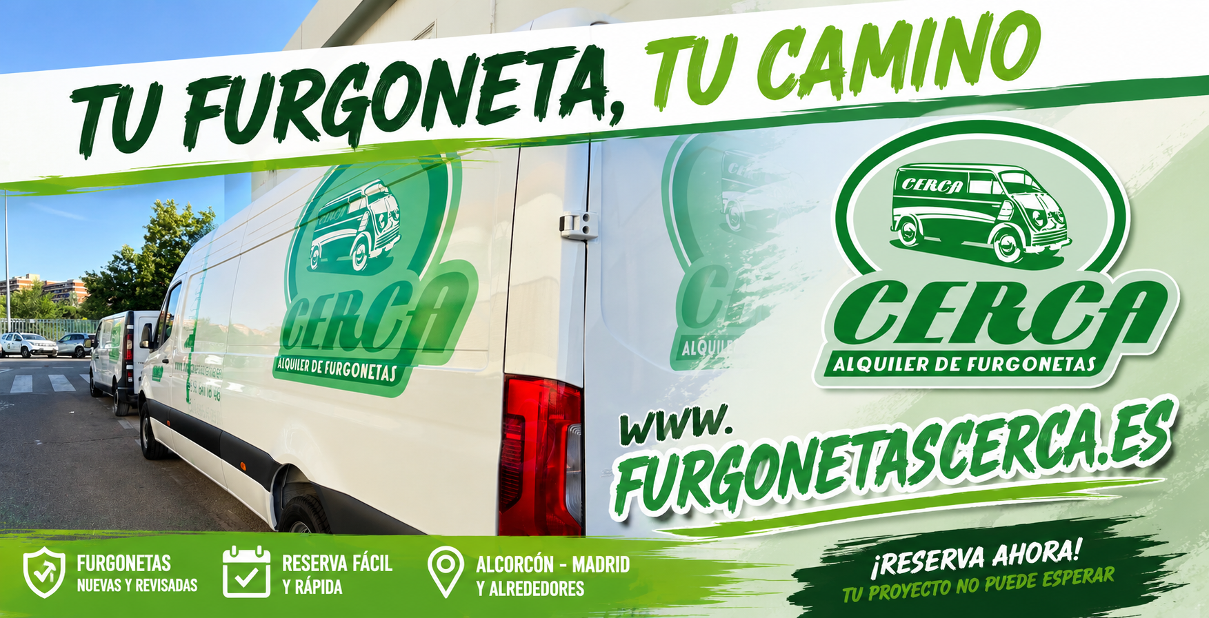 Alquila tu furgoneta en Madrid con Cerca Alquiler De Furgonetas y reserva de forma rápida y sencilla. Furgoneta de Cerca Alquiler De Furgonetas preparada para alquiler en Madrid con el mensaje