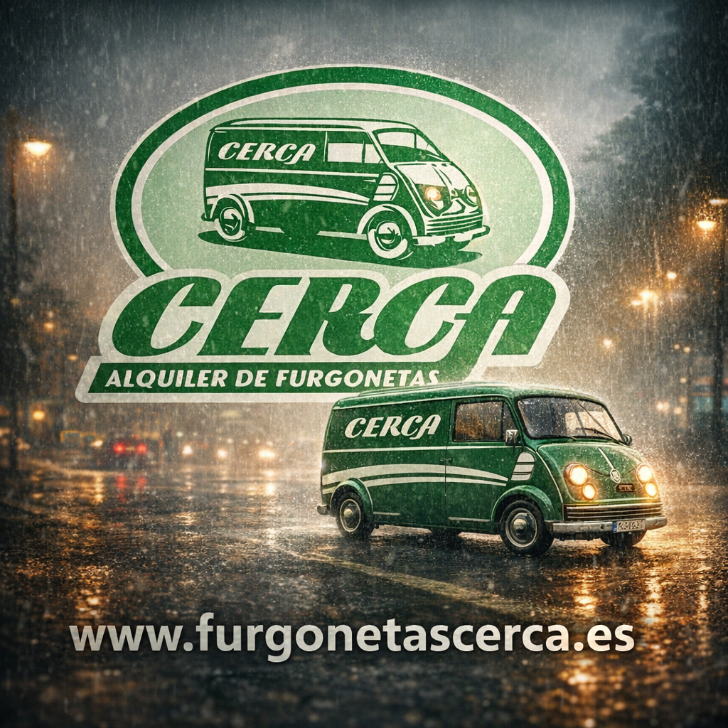 Furgoneta de Cerca Alquiler de Furgonetas circulando bajo la lluvia, servicio profesional