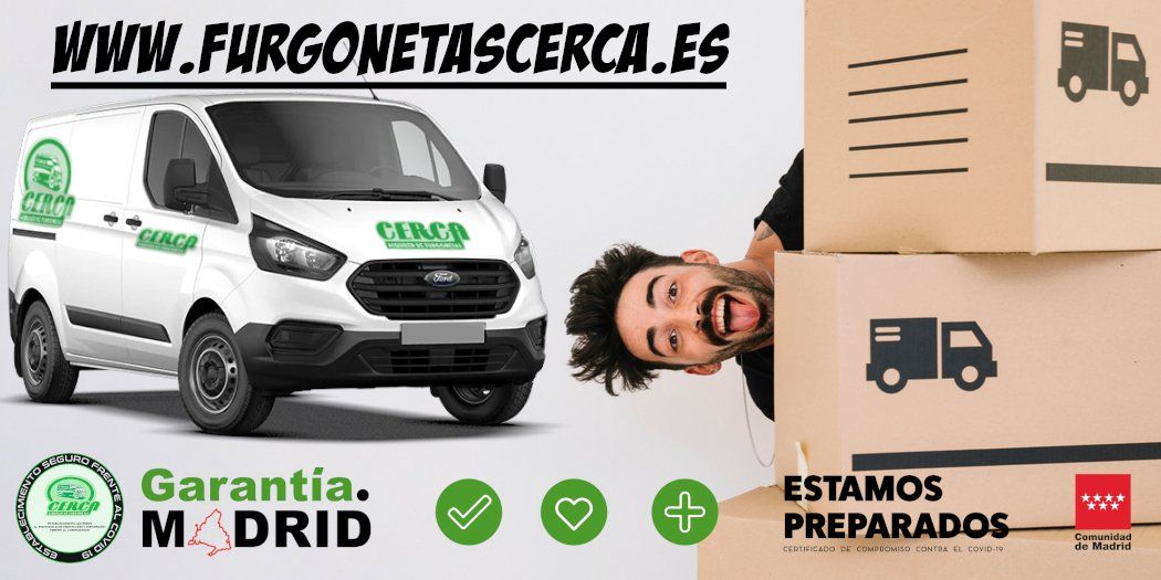 Furgoneta blanca de Cerca con publicidad de mudanzas.