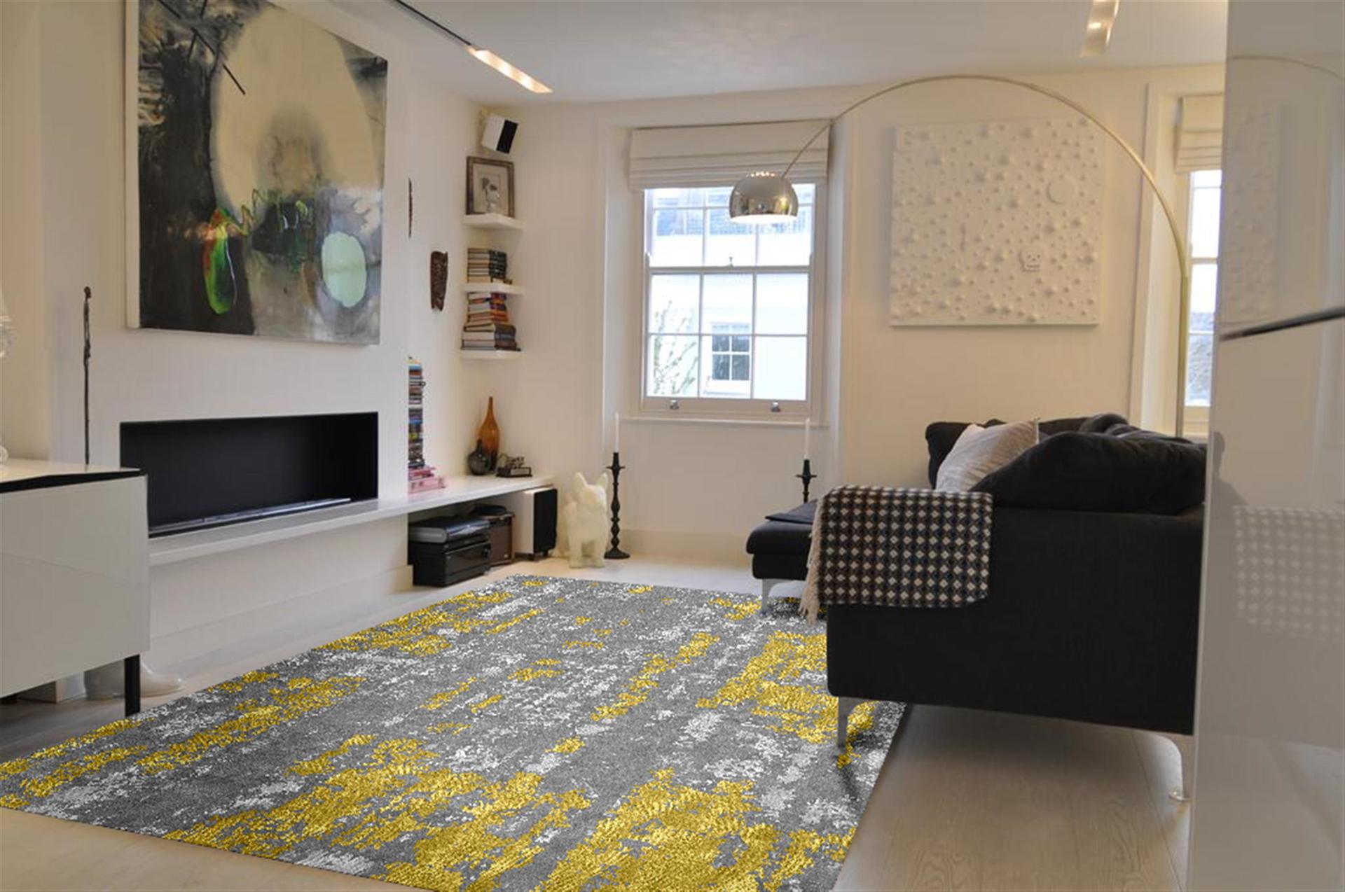 Tonal rug in situ created by rug maker