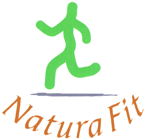 Das Logo von Natura Fit, ein Strichmännchen, das in einer Laufbewegung ist. Darunter der Schriftzug Natura Fit