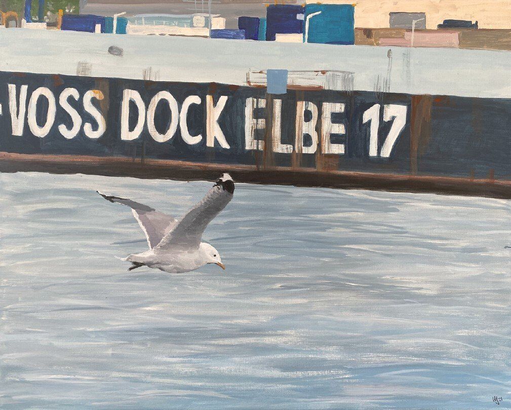 Leinwand 60x50xcm Hamburg Hafen Dock Bild Acryl gemalt 50x40xcm