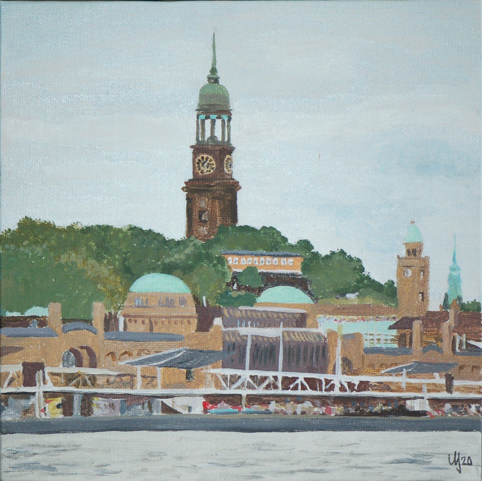 Michel + Landungsbrücken Leinwand 20x20 cm