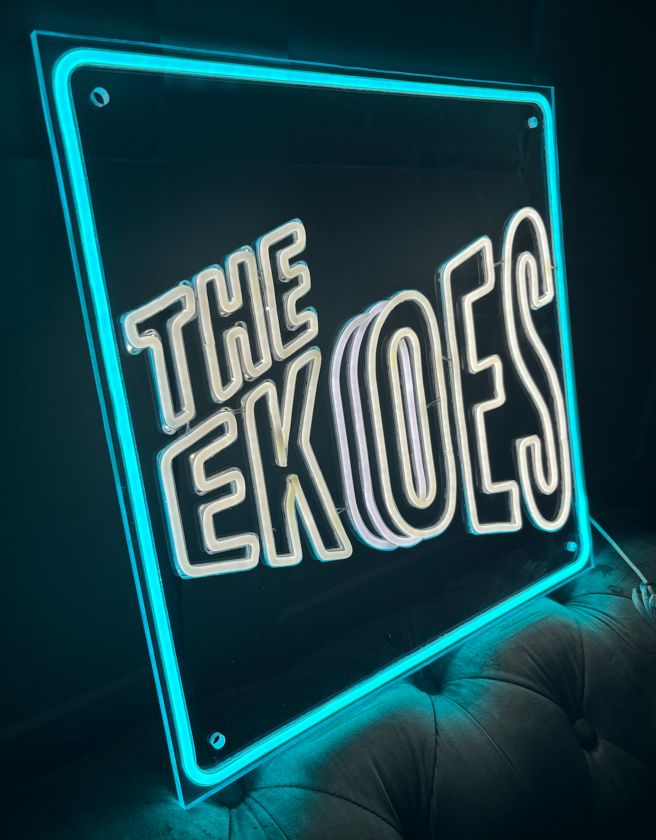 LED Neon Sign for a local band in light blue and white