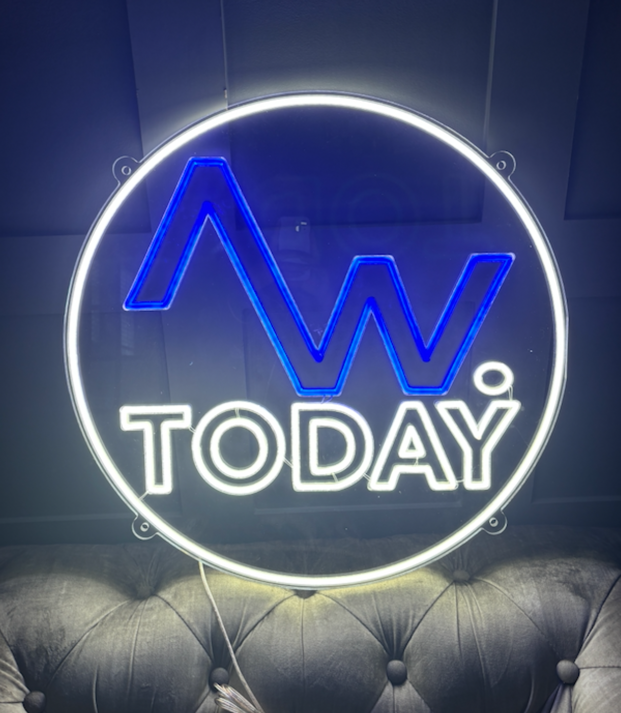 a customers logo led neon sign in a circle