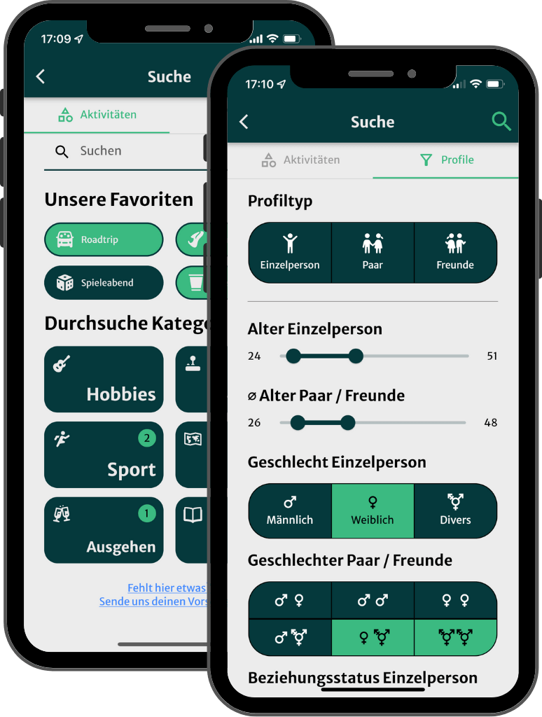 Die DoSo App in der Kategorieansicht des Aktivitätenfilters