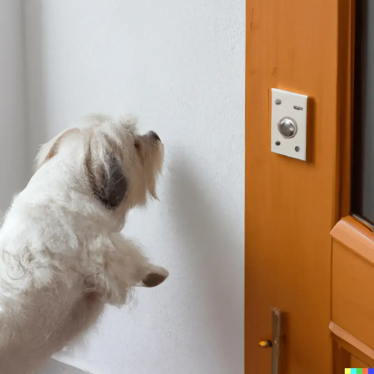 Dog reacting at the door