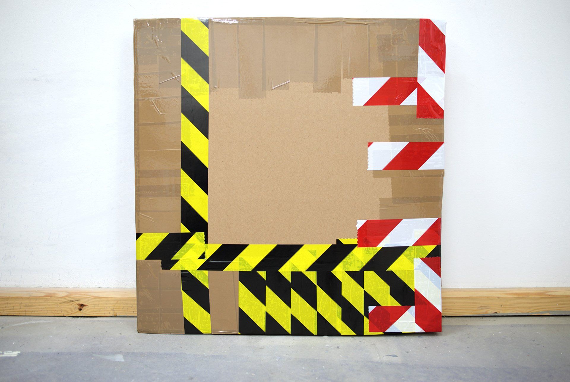 „Barrier Tape on Cardboard No. 1“ by Sebastian Bieniek (B1EN1EK), the inventor of „Barrier Tape Art“. Created in may 2020. Size: 57 cm. x 59 cm. x 3,5 cm. „Barrier Tape on Cardboard No. 1“ by Sebastian Bieniek (B1EN1EK), the inventor of „Barrier Tape Art“. Created in may 2020. Size: 57 cm. x 59 cm. x 3,5 cm.