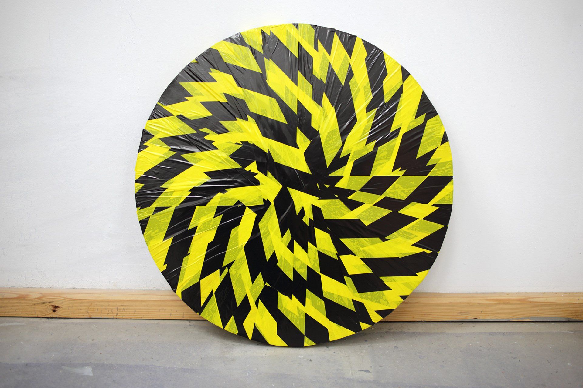 „Barrier Tape Disc No. 1“ by Sebastian Bieniek (B1EN1EK), the inventor of „Barrier Tape Art“. Created in may 2020. Size: 57 cm. x 2 cm. „Barrier Tape Disc No. 1“ by Sebastian Bieniek (B1EN1EK), the inventor of „Barrier Tape Art“. Created in may 2020. Size: 57 cm. x 2 cm.