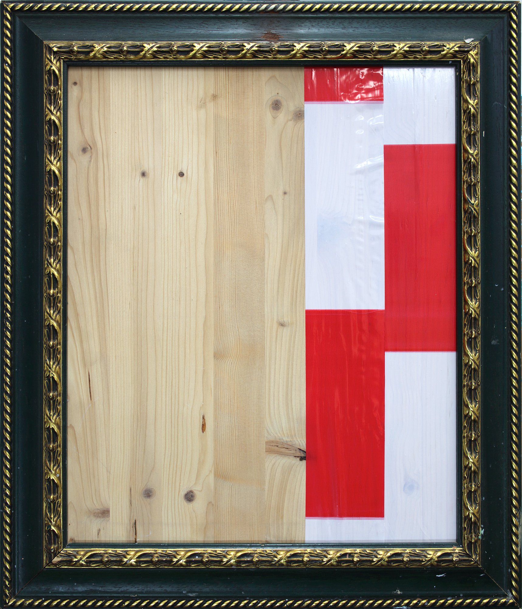 „Framed Barrier Tape Art Nr. 1“ (Gerahmte Absperrbandkunst) by Sebastian Bieniek (B1EN1EK), the inventor of „Barrier Tape Art“, created in april 2020. 60 x 51,5 cm. Barrier Tape and wood, framed.