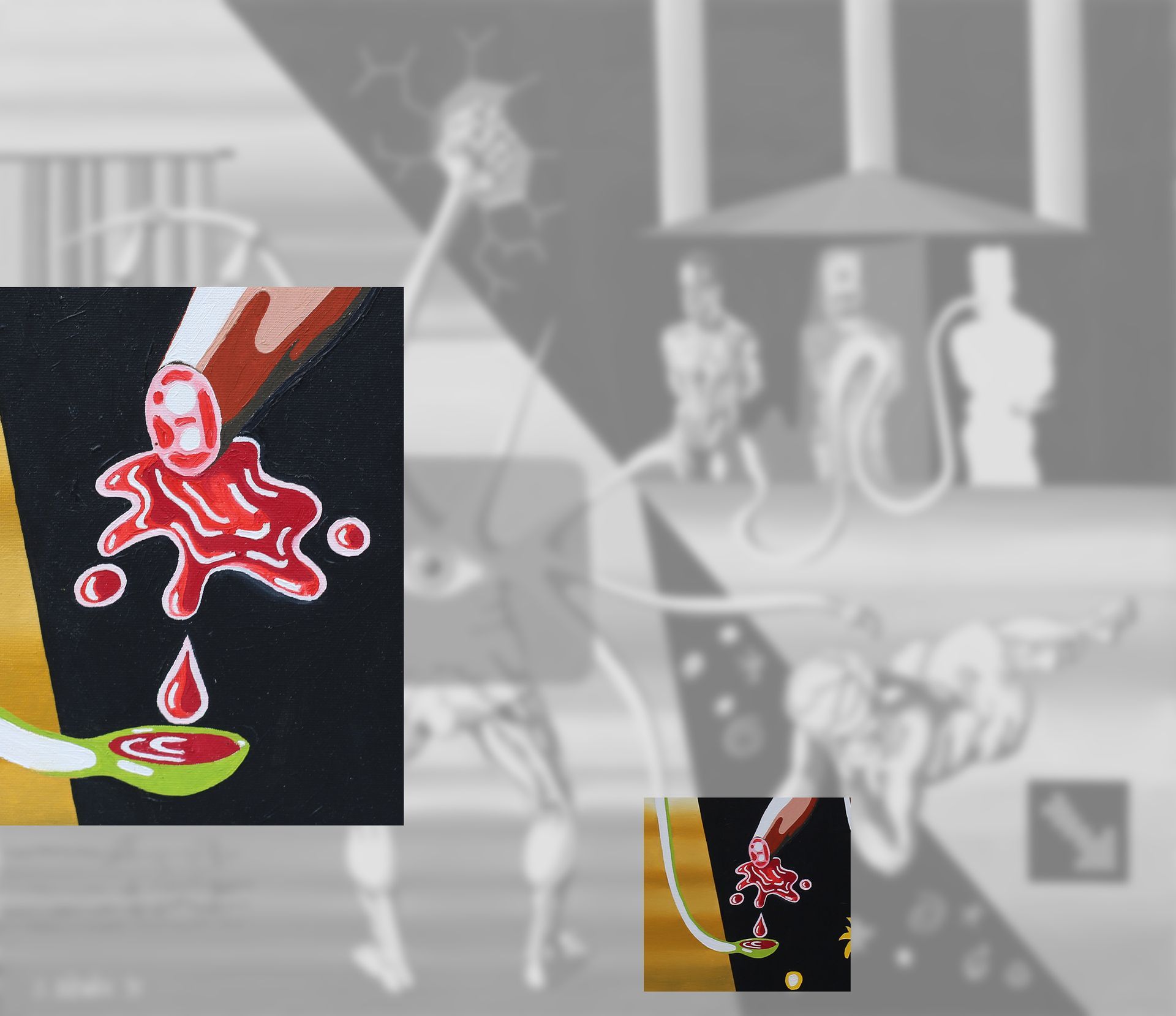 Development aid, i.e., retro-racism, is the heroin of postcolonialism., detail from the painting Development aid, i.e., retro-racism, is the heroin of postcolonialism., detail from the painting