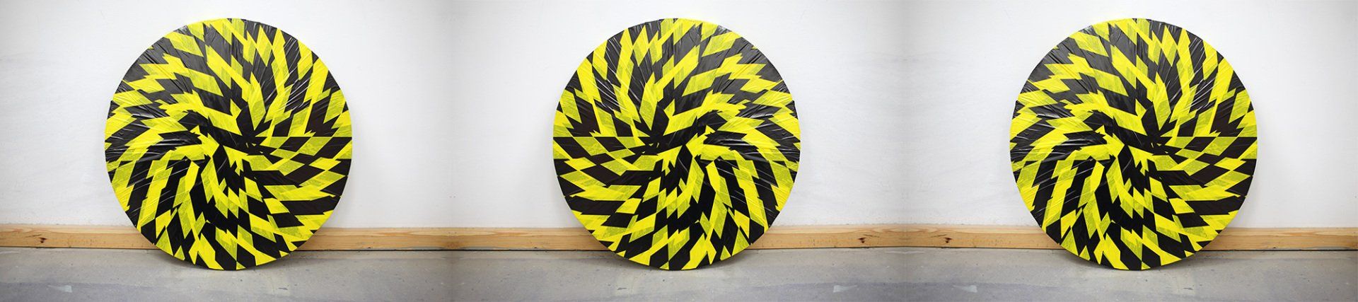 „Barrier Tape Disc No. 1“ by Sebastian Bieniek (B1EN1EK), the inventor of „Barrier Tape Art“. Created in may 2020. Size: 57 cm. x 2 cm. „Barrier Tape Disc No. 1“ by Sebastian Bieniek (B1EN1EK), the inventor of „Barrier Tape Art“. Created in may 2020. Size: 57 cm. x 2 cm.