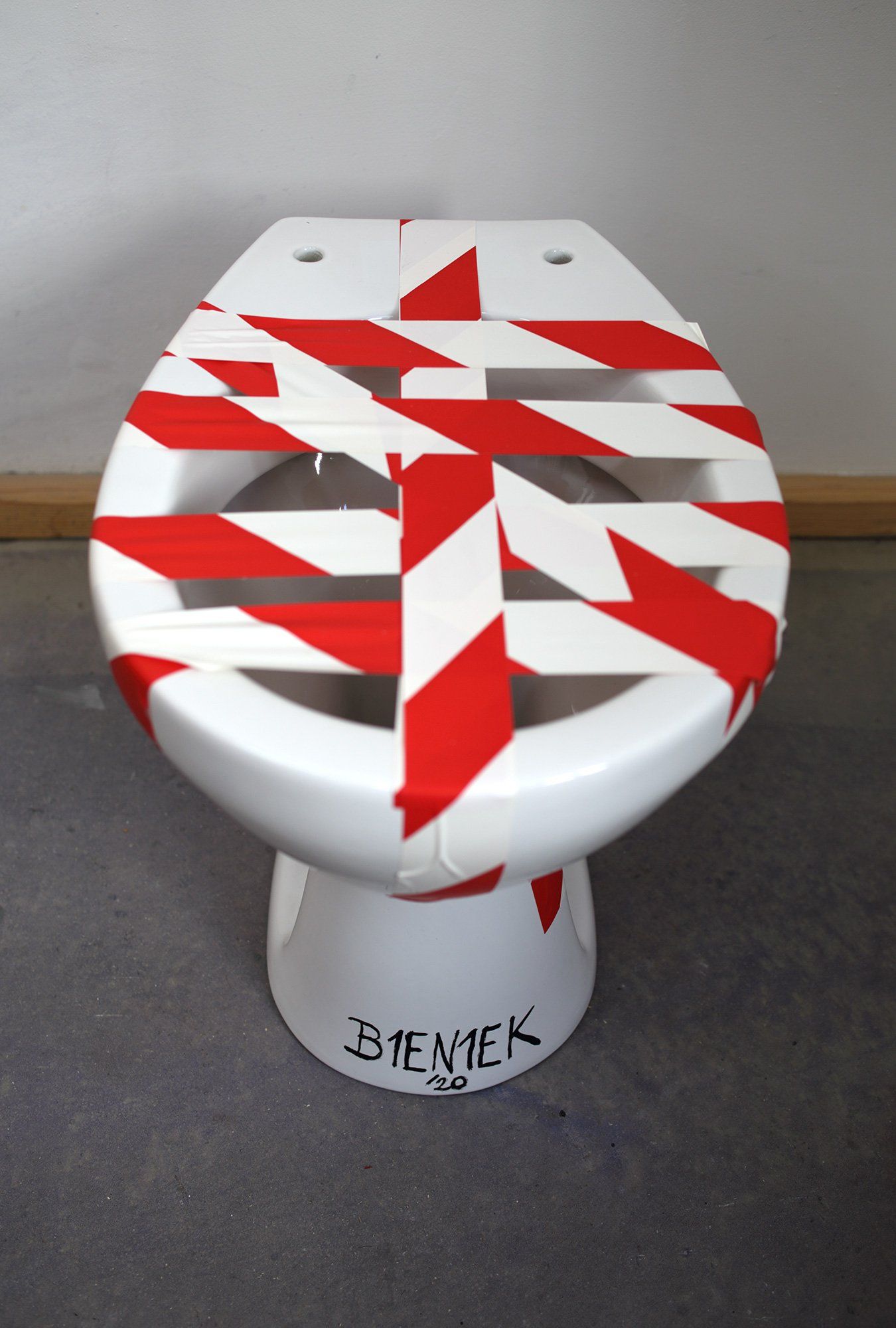 „Barrier Tape on Closet“ (also „Barrier Tape Object No. 3“) by Sebastian Bieniek (B1EN1EK), the inventor of „Barrier Tape Art“. Created in april 2020. 40 x 48 x 36 cm. „Barrier Tape on Closet“ (also „Barrier Tape Object No. 3“) by Sebastian Bieniek (B1EN1EK), the inventor of „Barrier Tape Art“. Created in april 2020. 40 x 48 x 36 cm.