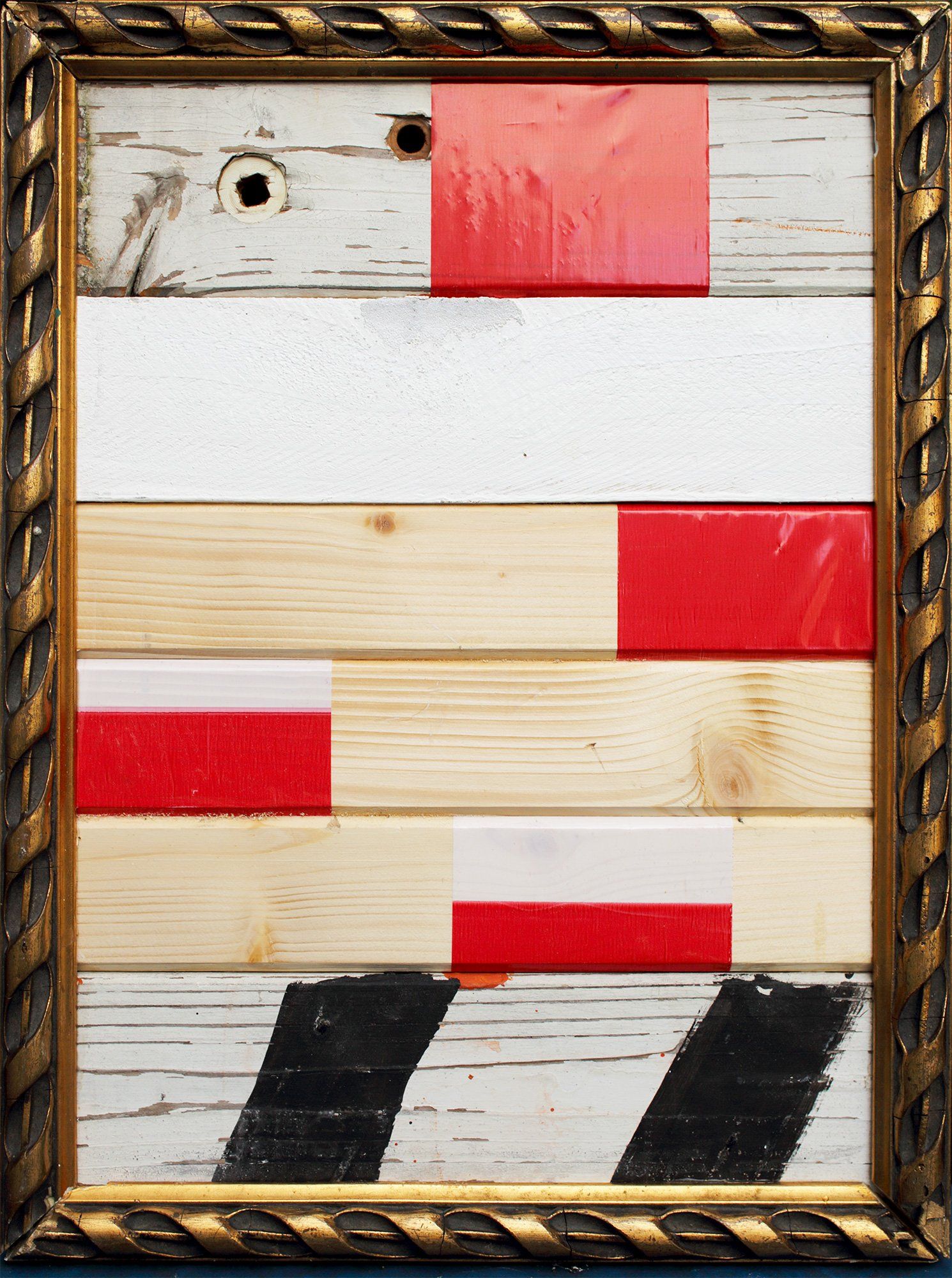 „Framed Barrier Tape Art Nr. 3“ (Gerahmte Absperrbandkunst) by Sebastian Bieniek (B1EN1EK), the inventor of „Barrier Tape Art“, created in april 2020. 35,5 x 27 cm. Barrier Tape and wood, framed.