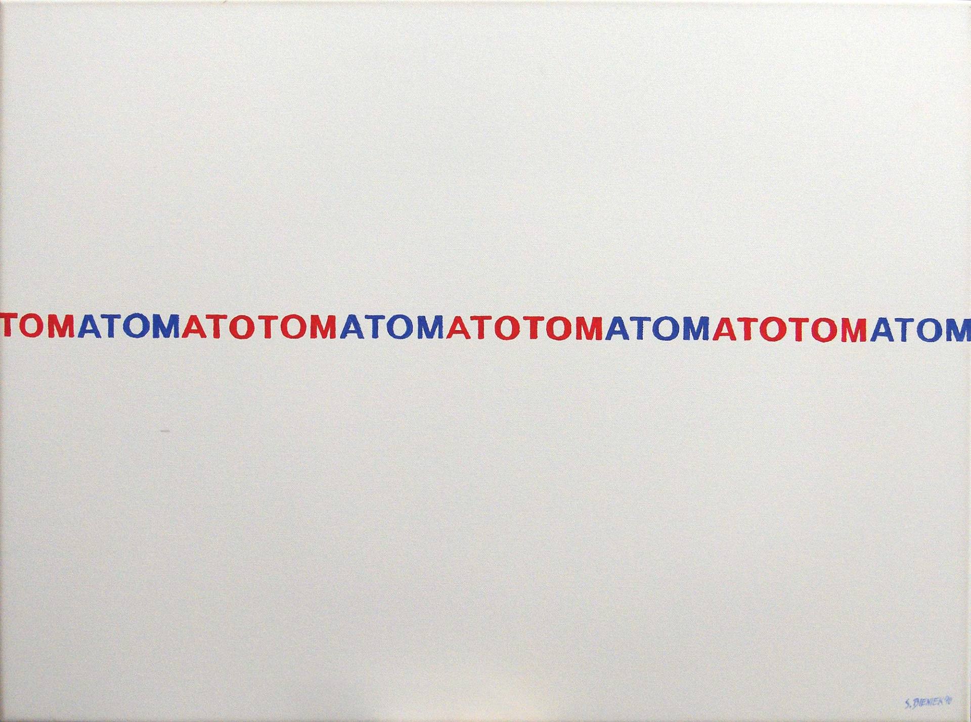 „Tomatomtom“ by Sebastian Bieniek (B1EN1EK), 2010. Oil on canvas. 80 cm. x 60 cm. Word painting from the Bieniek-Text oeuvre. Series of  
