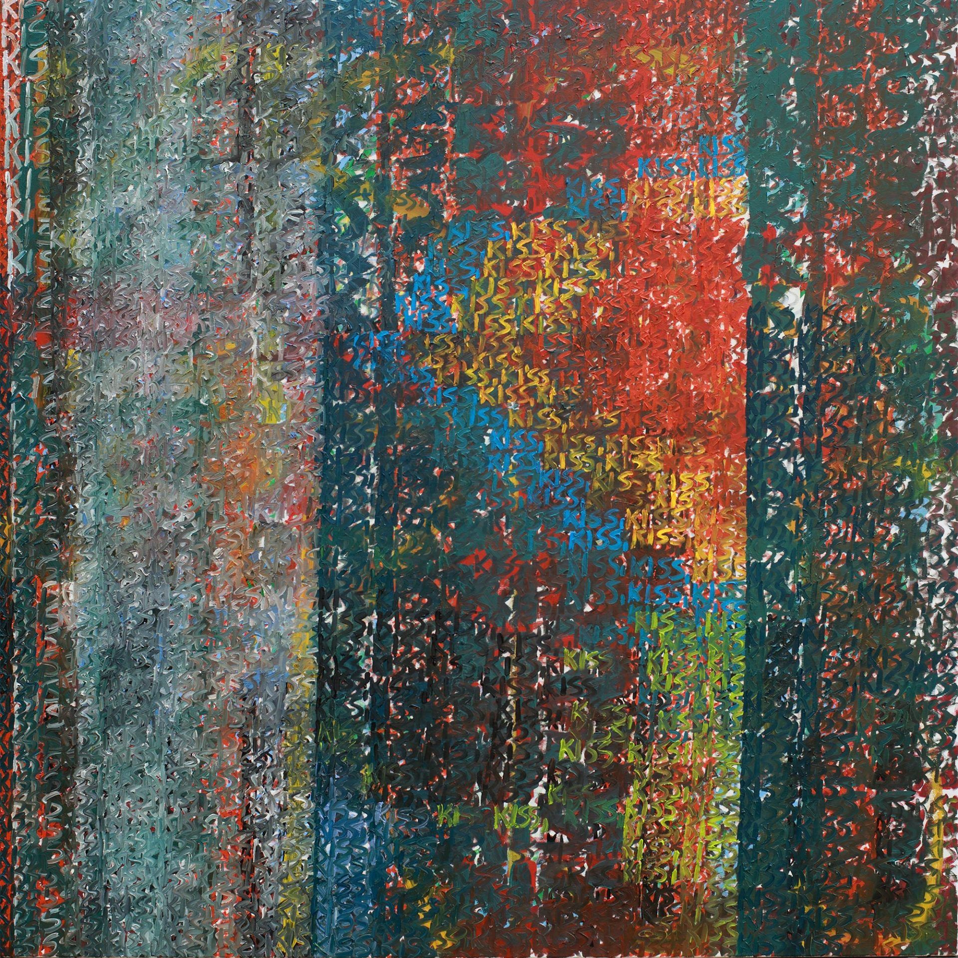 „3.000 Kisses“ by Sebastian Bieniek (B1EN1EK), 2015. Oil on cannvas. 200 cm. x 200 cm. 7th Artwork from the oeuvre of Bieniek-Text and the series of „3.000 Kisses“ by Sebastian Bieniek (B1EN1EK), 2015. Oil on cannvas. 200 cm. x 200 cm. 7th Artwork from the oeuvre of Bieniek-Text and the series of