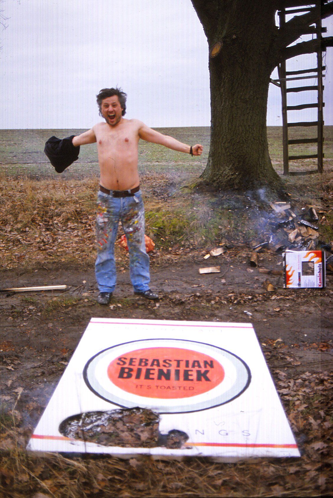 Performance/painting. Toasting a painting. Performance/painting. Toasting a painting.